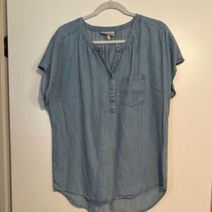 Blue Flutter Sleeve Tunic with Mandarin Collar